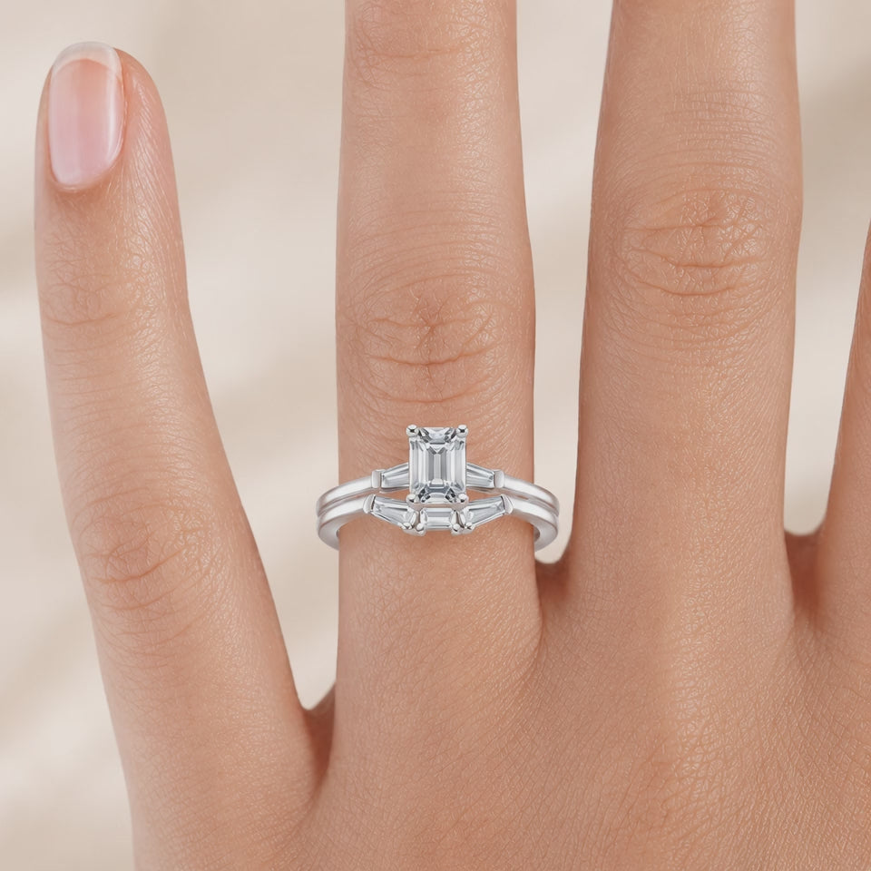 2.30 CT Tapered Baguette Lab-Grown Diamond 2PCS Bridal Set in 14K White Gold – Bar-Set Elegant Wedding Ring Design