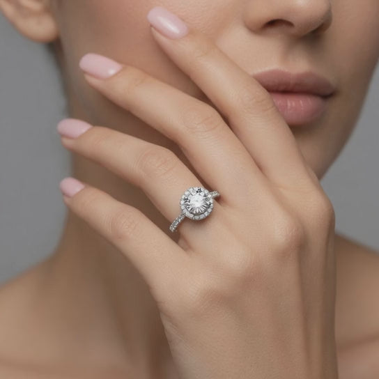 Lila 1.42 ct Lab Grown Round Cut Pave Halo Diamond Engagement Ring
