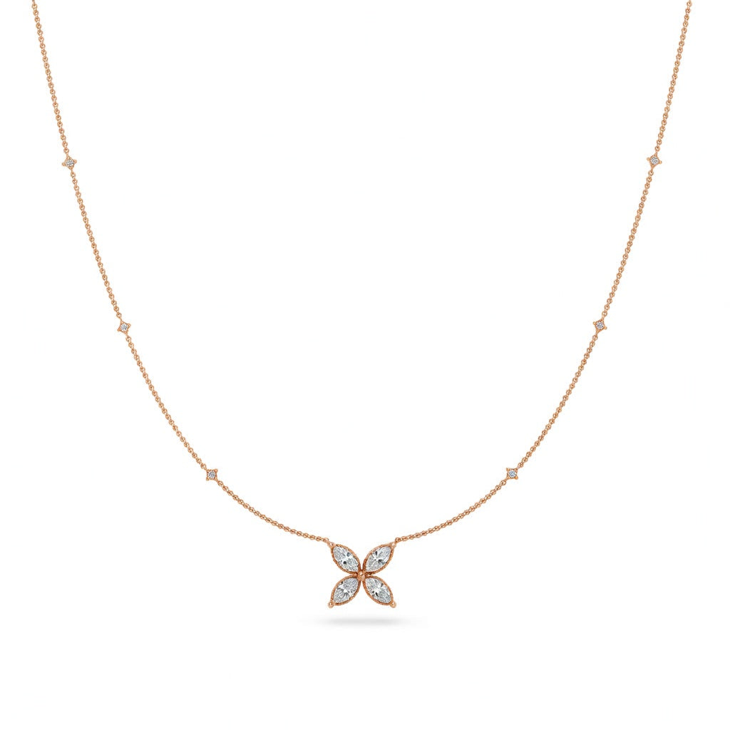 1.1 Ct Marquise Cut Diamond Pendant Necklace VS1 D-F White Gold 14k