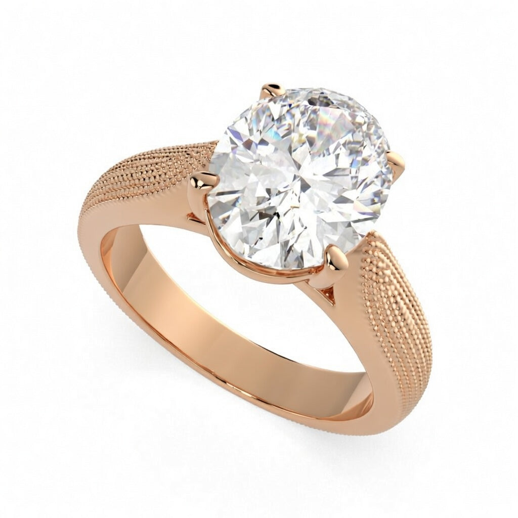 Valentina 3 Carat Oval Cut Solitaire Tapered Milgrain Engagement Ring