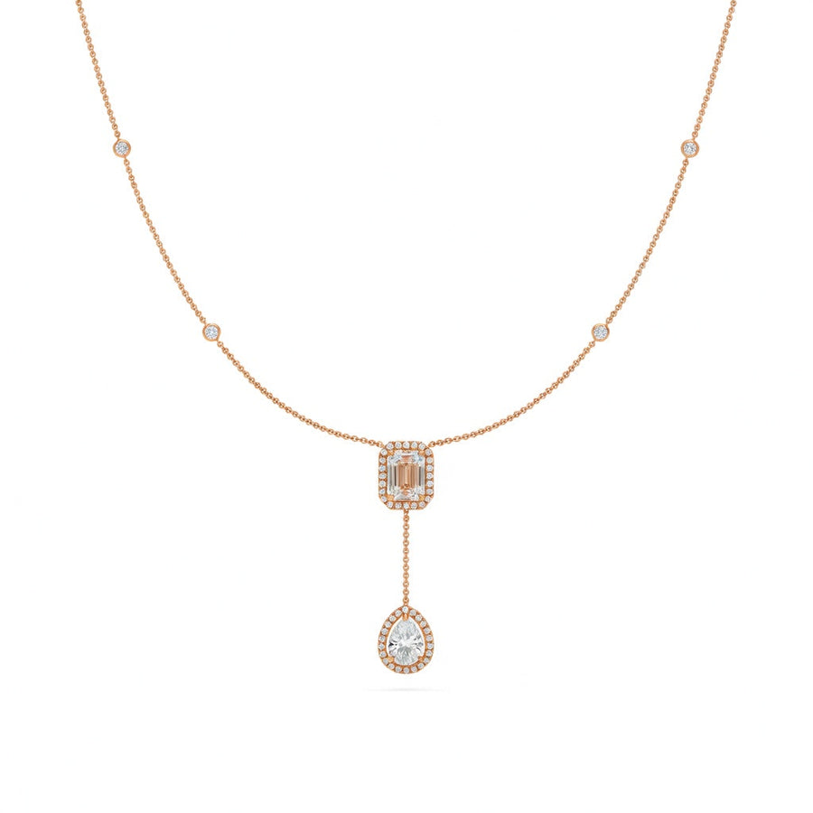 2.1 Ct Emerald Pear Round Cut Diamond Lariat Necklace VS1 D-F White Gold 14k