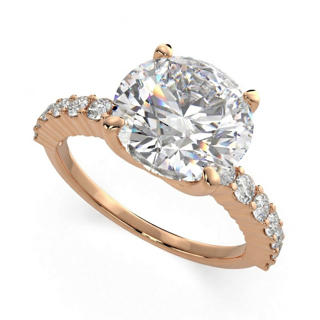 Lavinia 4.35 Carat Round Cut Side Stone 4 Prong Engagement Ring