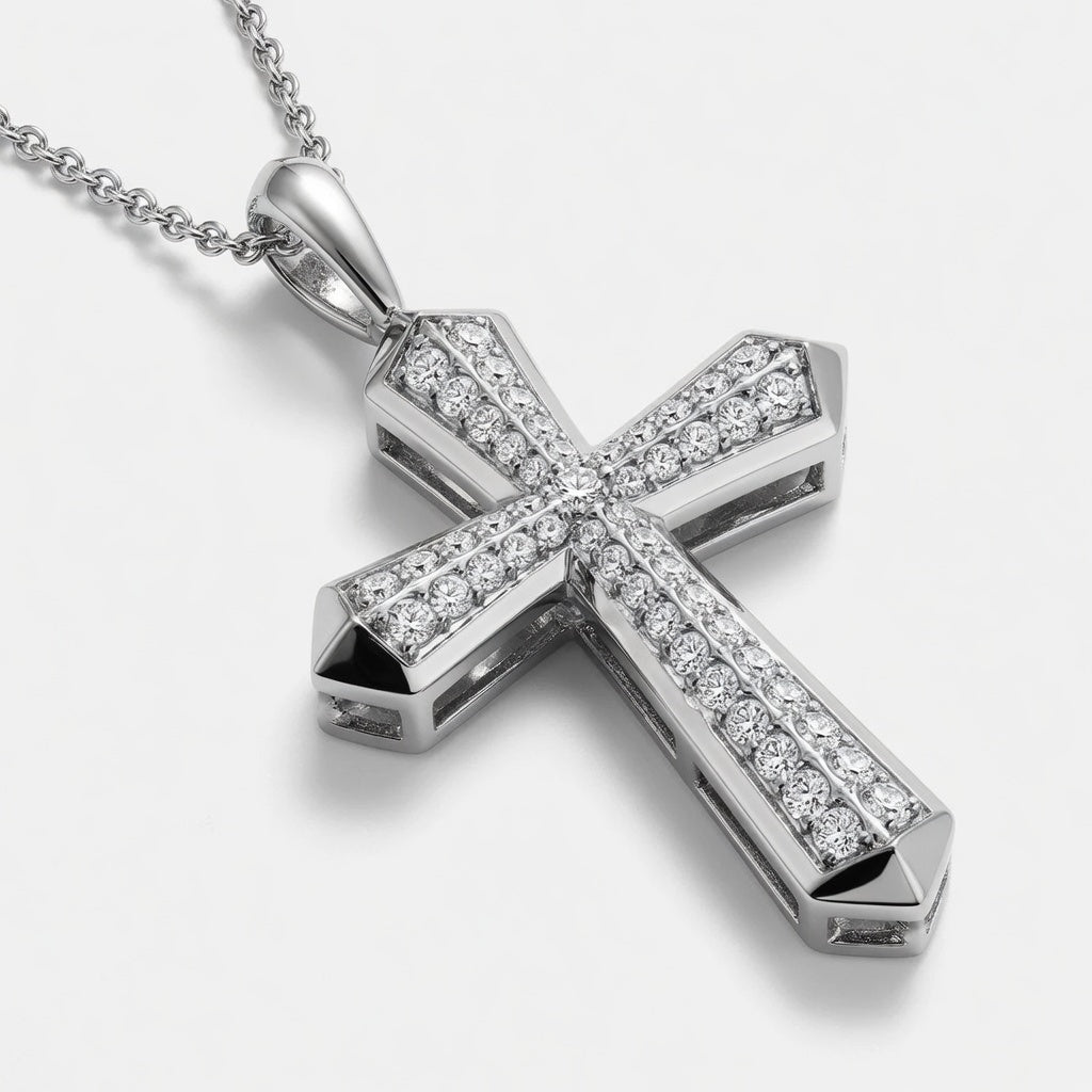 1.00 CTW Round Lab-Grown Diamond Double Row Cross Pendant (D–F / VS1–VS2, IGI Certified)