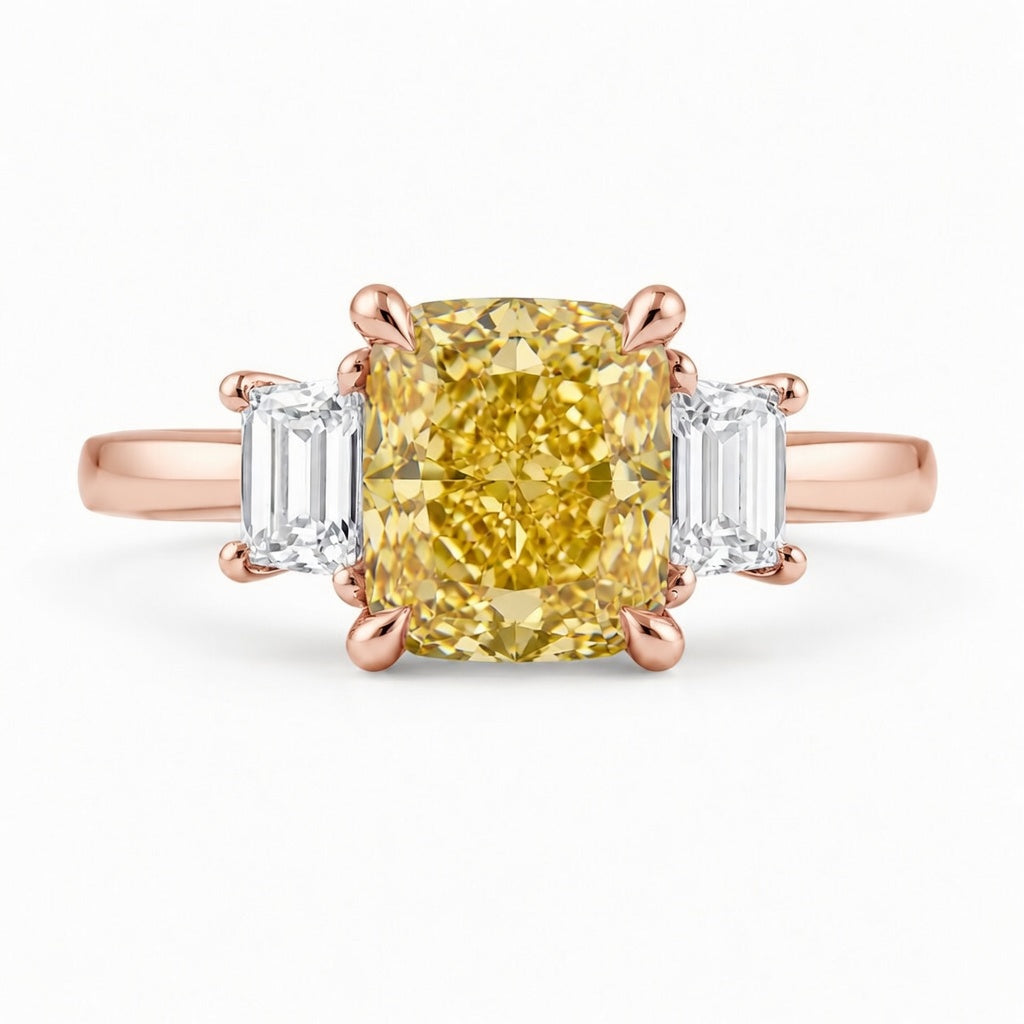 3.00 CT Yellow Radiant Cut Lab-Grown Diamond Three-Stone Engagement Ring in 14K White Gold – Fancy Color Proposal Design