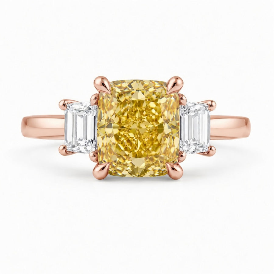 3.00 CT Yellow Radiant Cut Lab-Grown Diamond Three-Stone Engagement Ring in 14K White Gold – Fancy Color Proposal Design