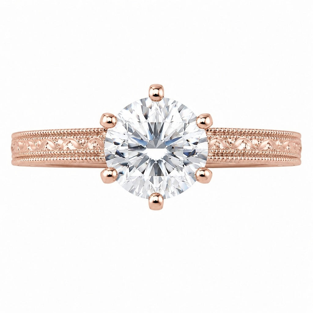 1.00 CT Vintage Lab-Grown Diamond Engagement Ring in 14K White Gold – Hand-Engraved Art Deco Minimalist Design