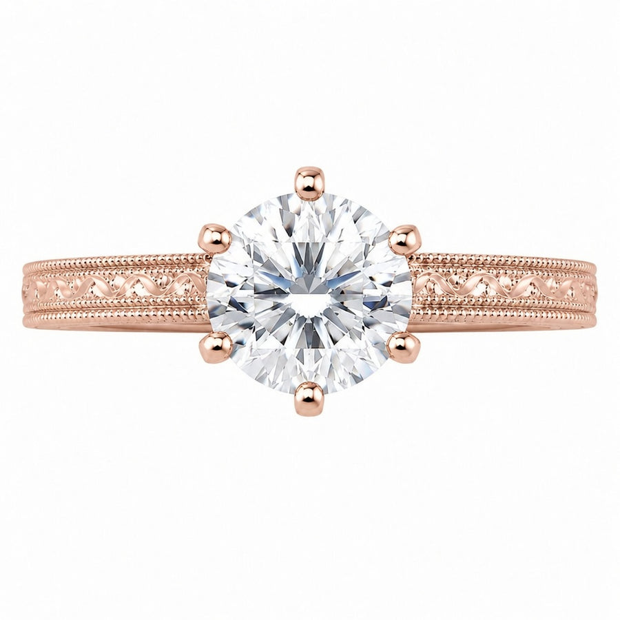 1.00 CT Vintage Lab-Grown Diamond Engagement Ring in 14K White Gold – Hand-Engraved Art Deco Minimalist Design