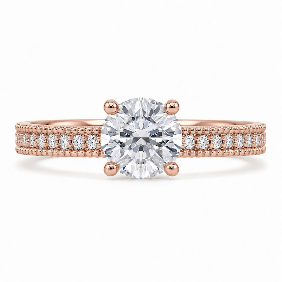1.50 CT Vintage Lab-Grown Diamond Engagement Ring in 14K White Gold – Hand-Engraved Antique Design