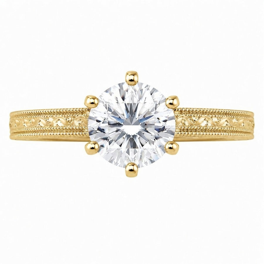 1.00 CT Vintage Lab-Grown Diamond Engagement Ring in 14K White Gold – Hand-Engraved Art Deco Minimalist Design