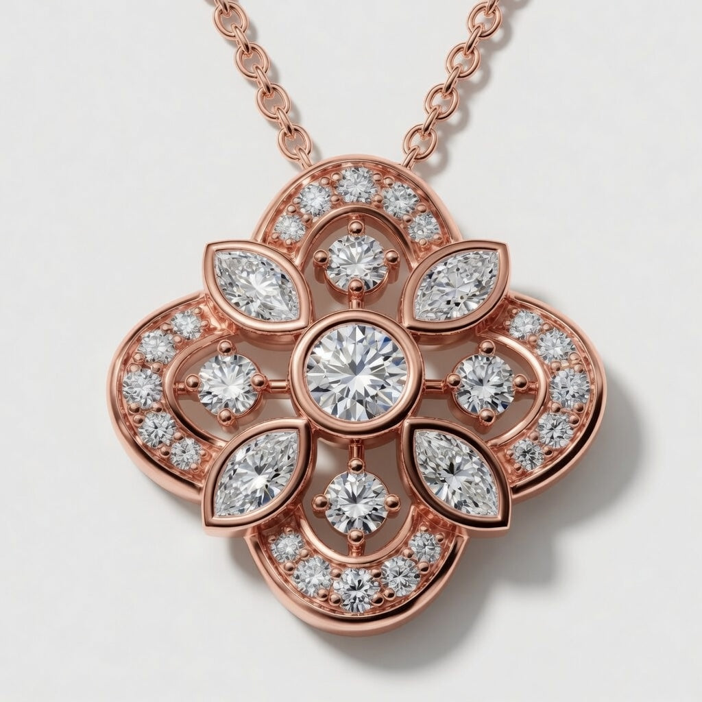 0.75 CTW Round & Marquise Lab-Grown Diamond Vintage Pendant (D–F / VS1–VS2, IGI Certified)