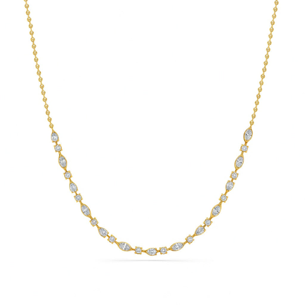 3.95 Ct Round Pear Marquise Cut Diamond Tennis Necklace VS1 D-F White Gold 14k