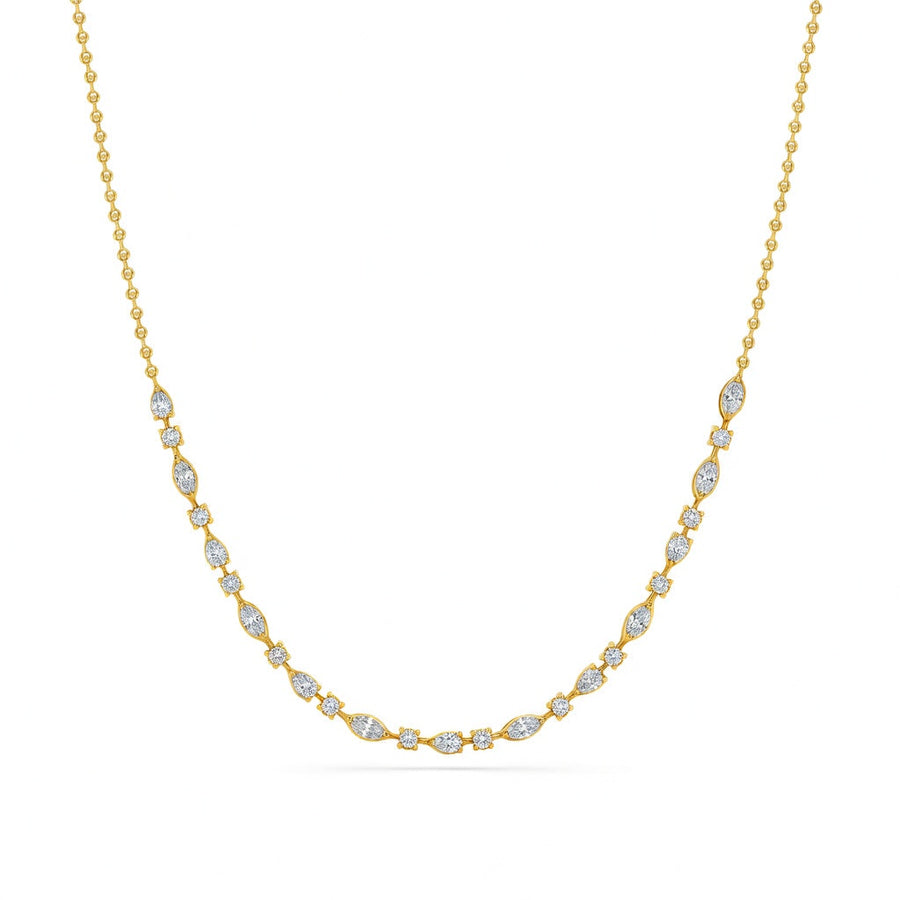 3.95 Ct Round Pear Marquise Cut Diamond Tennis Necklace VS1 D-F White Gold 14k