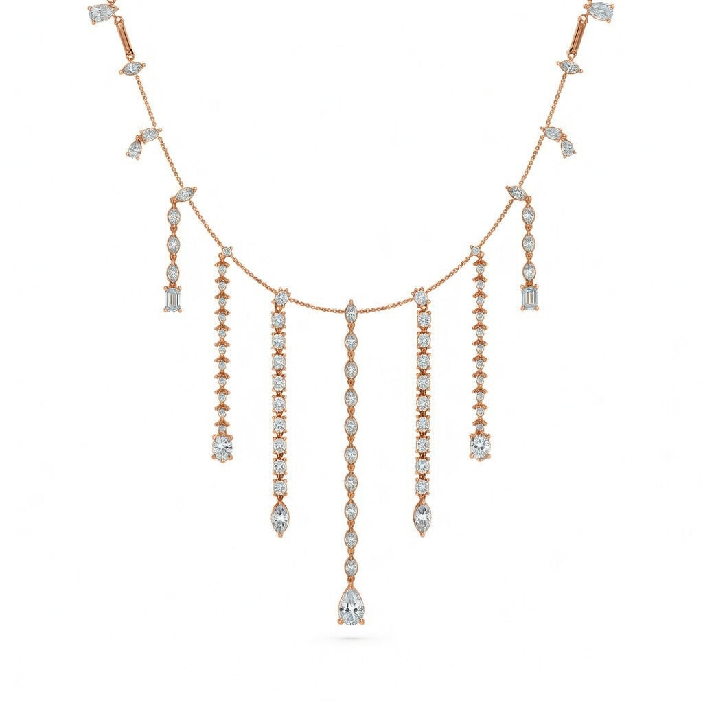 9 Ct Baguette Marquise Pear Round Emerald Cut Diamond Chain Necklace VS1 D-F White Gold 14k