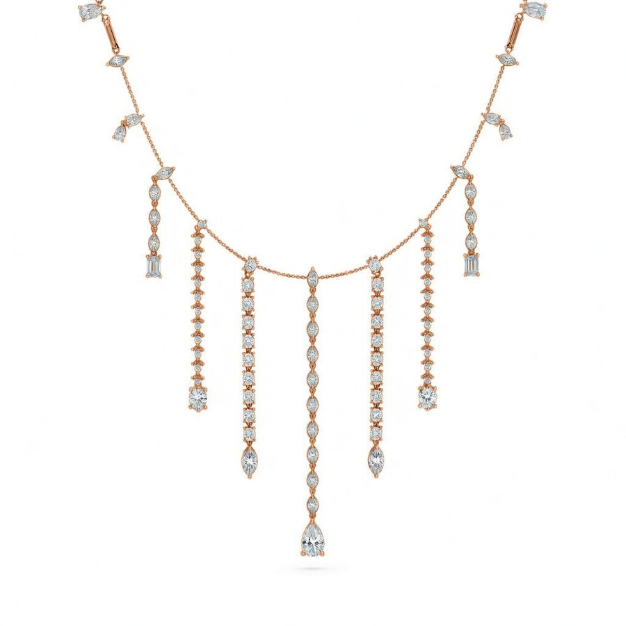 9 Ct Baguette Marquise Pear Round Emerald Cut Diamond Chain Necklace VS1 D-F White Gold 14k
