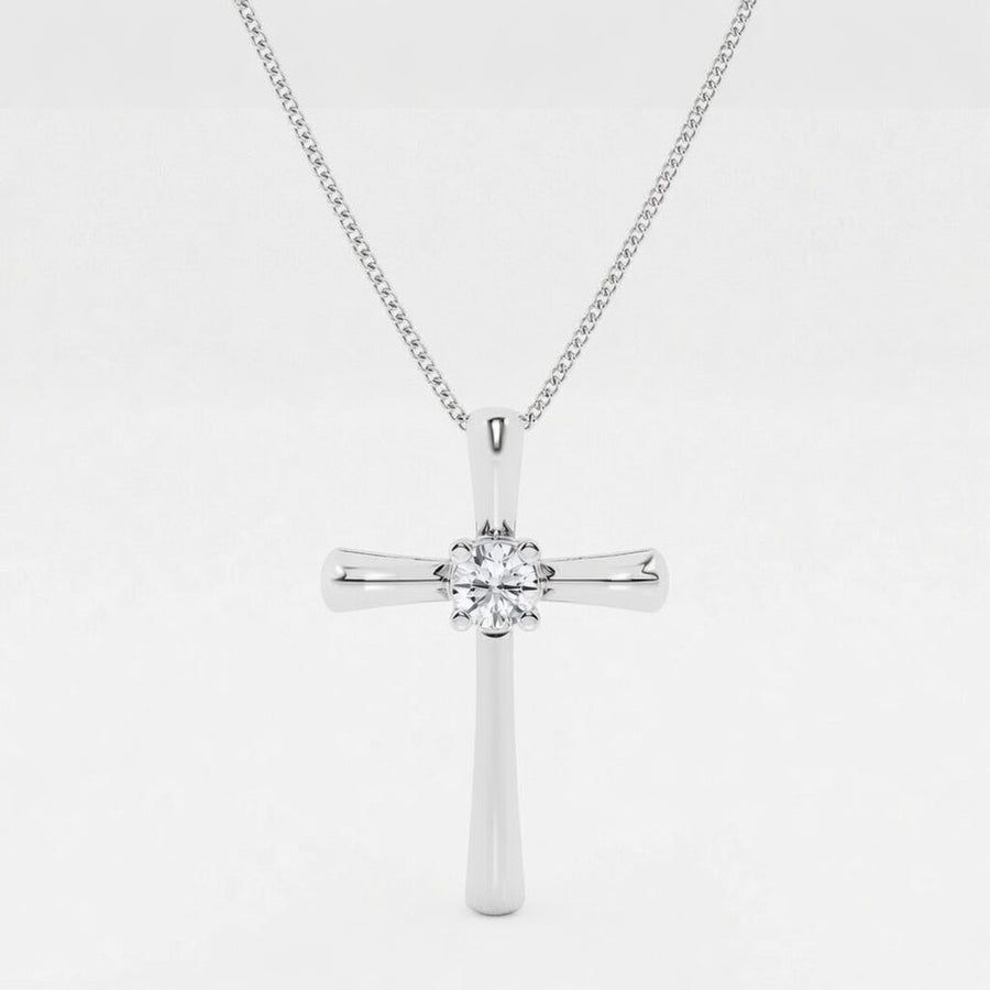 14K White Gold Single Stone Cross Lab-Grown Diamond Pendant (1.00 CTW – D–F / VS1–VS2)