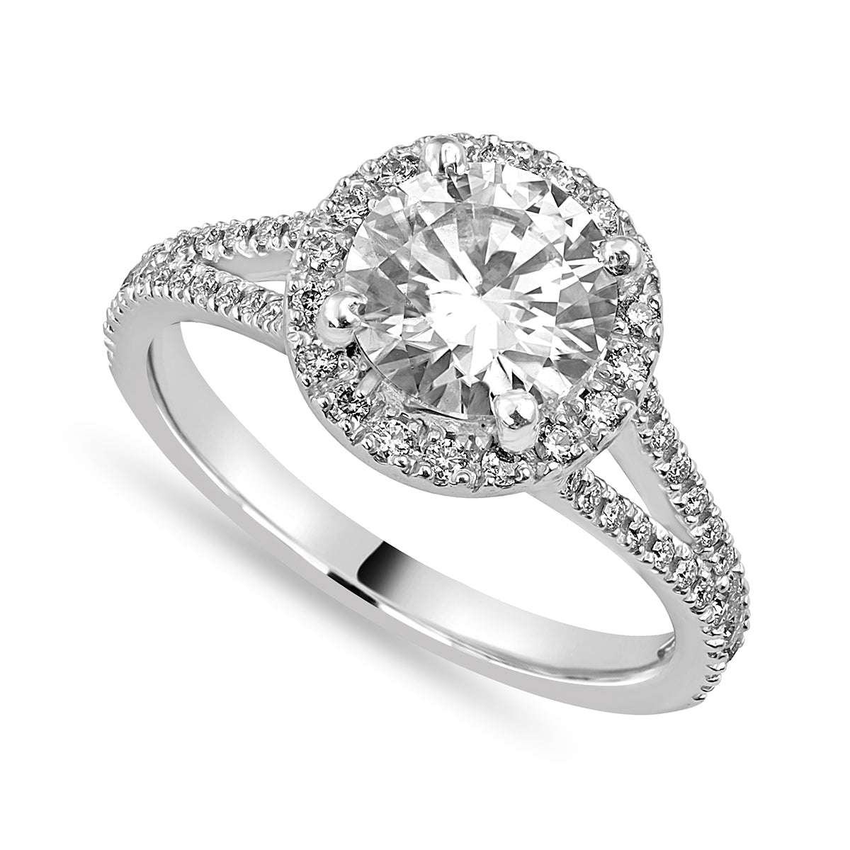 Victoria 3.38 ct Lab Grown Round Cut Halo Split Shank Diamond Engagement Ring