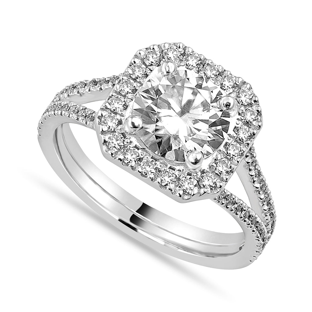 Penelope 1.5 ct Lab Grown Round Cut Split Shank Halo Diamond Engagement Ring
