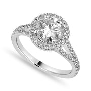 Mila 3.31 ct Lab Grown Round Cut Split Shank Halo Diamond Engagement Ring