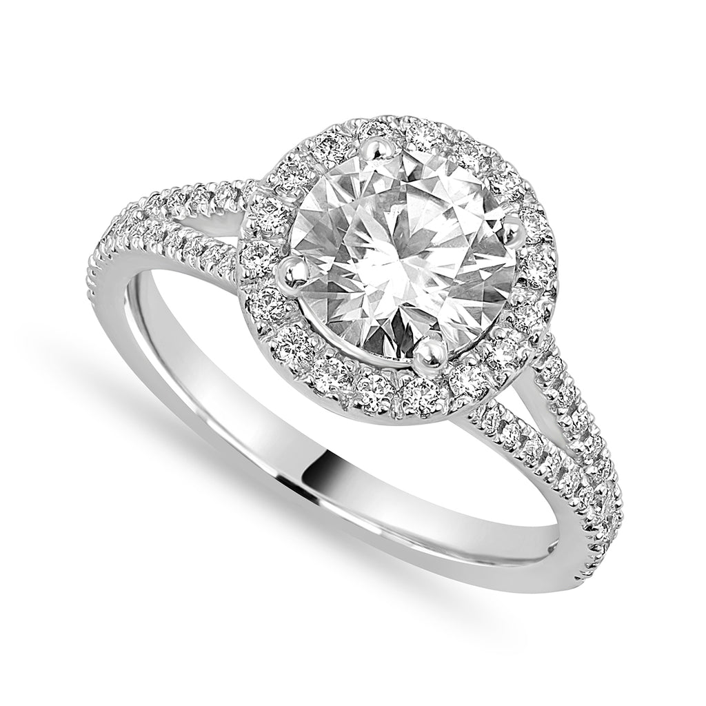 Luna 2.32 ct Lab Grown Round Cut Halo Split Shank Diamond Engagement Ring