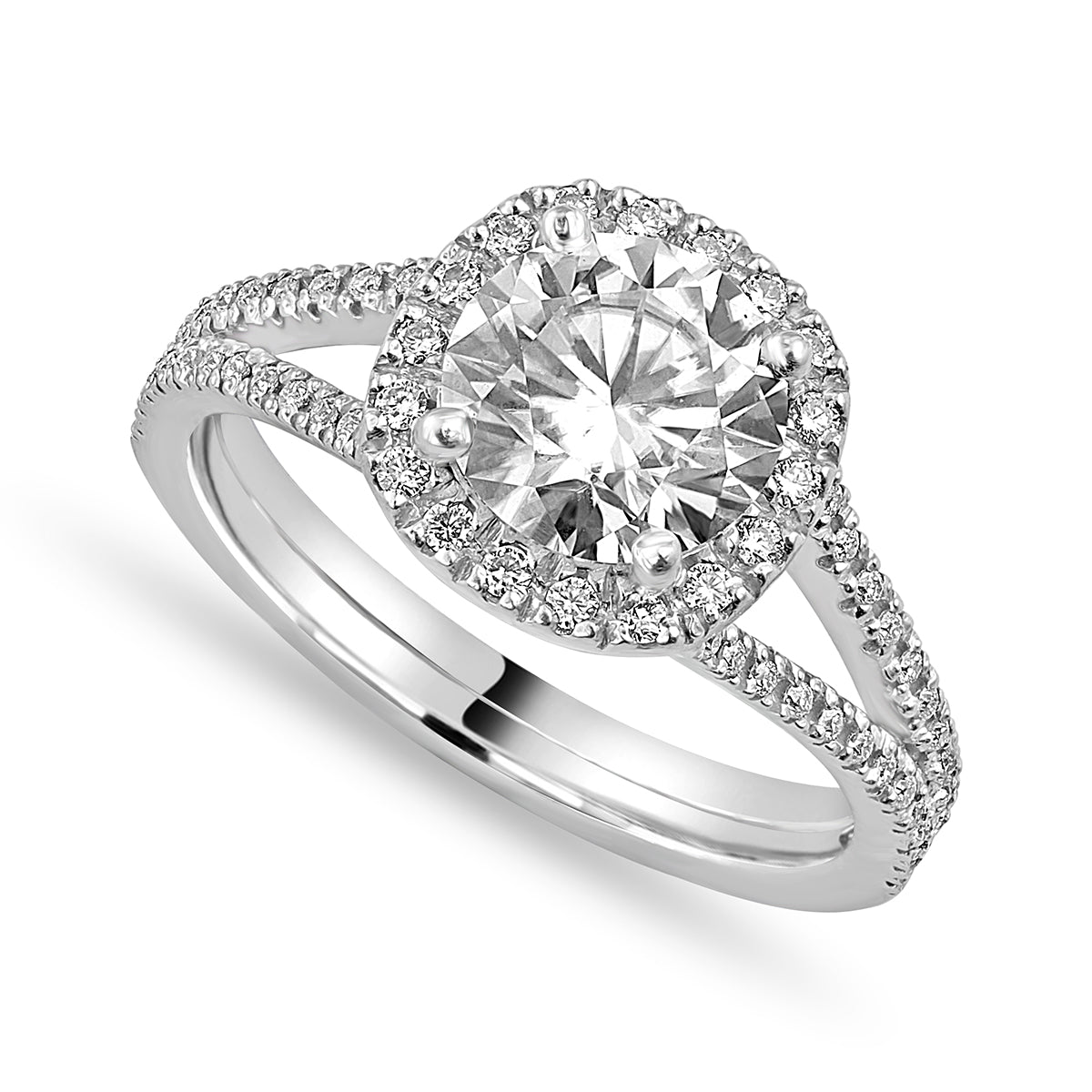 Alice 3.42 ct Lab Grown Round Cut Halo Split Shank Diamond Engagement Ring
