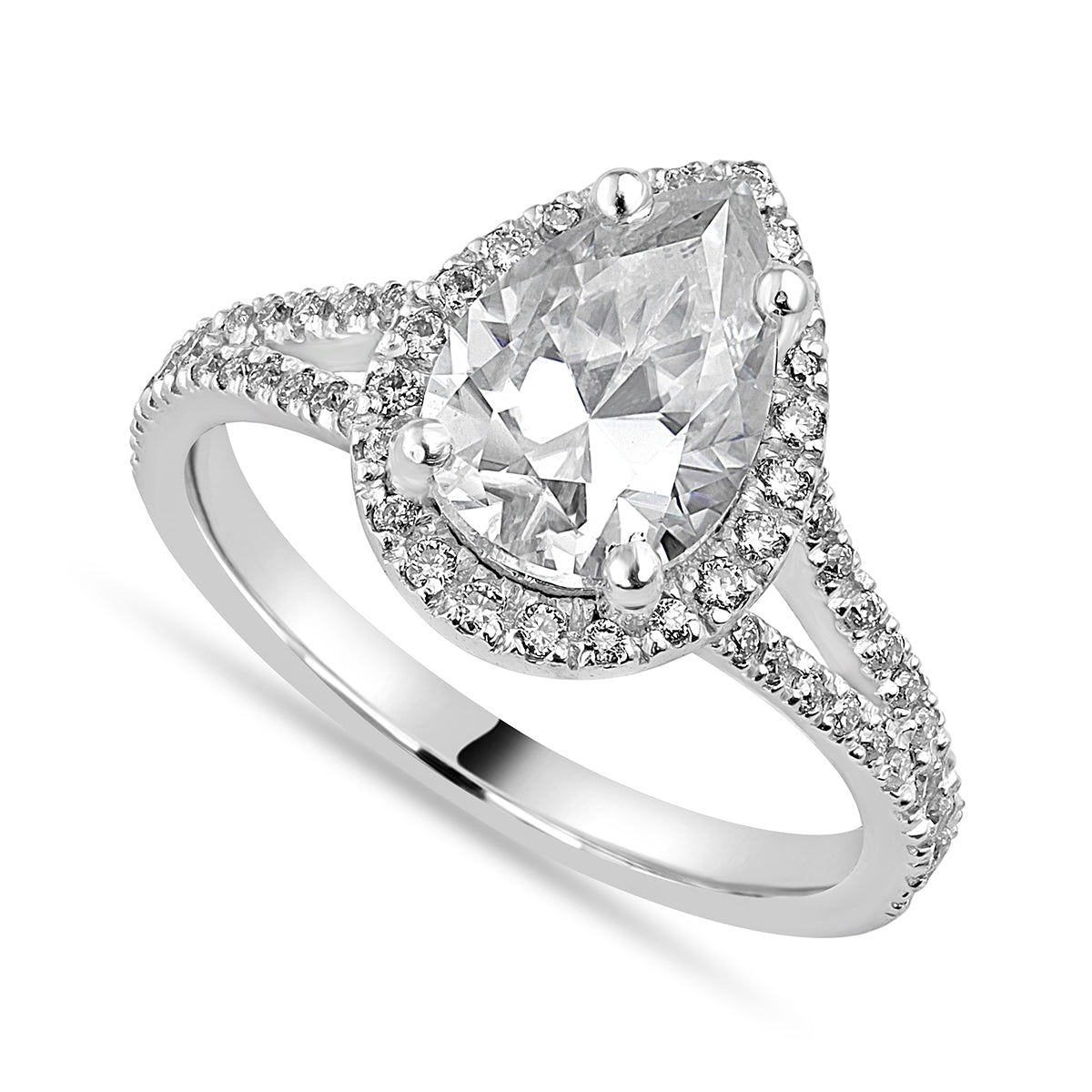 Clara 1.4 ct Lab Grown Pear Cut Halo Split Shank Diamond Engagement Ring