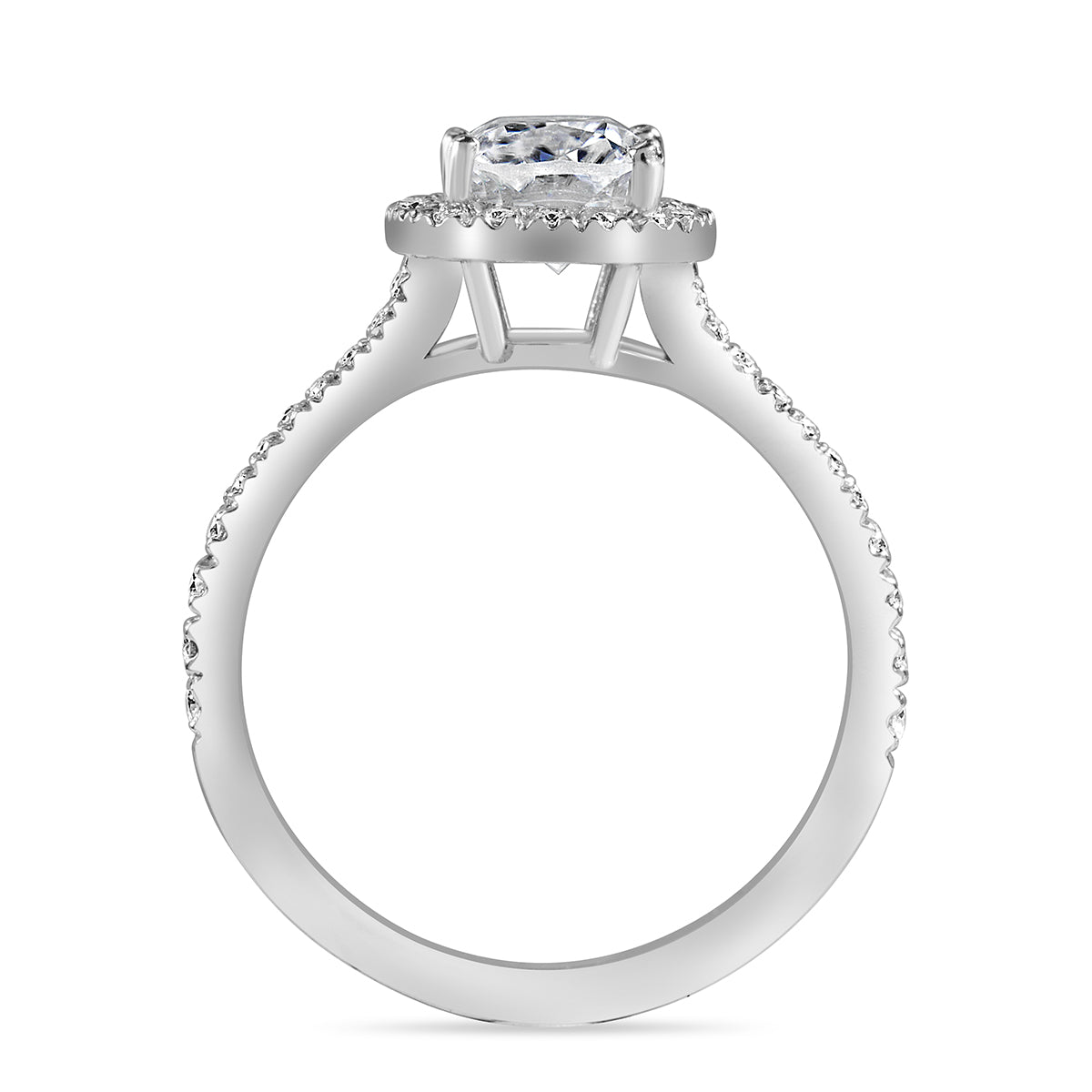Eva 2.92 ct Lab Grown Cushion Cut Halo Split Shank Diamond Engagement Ring