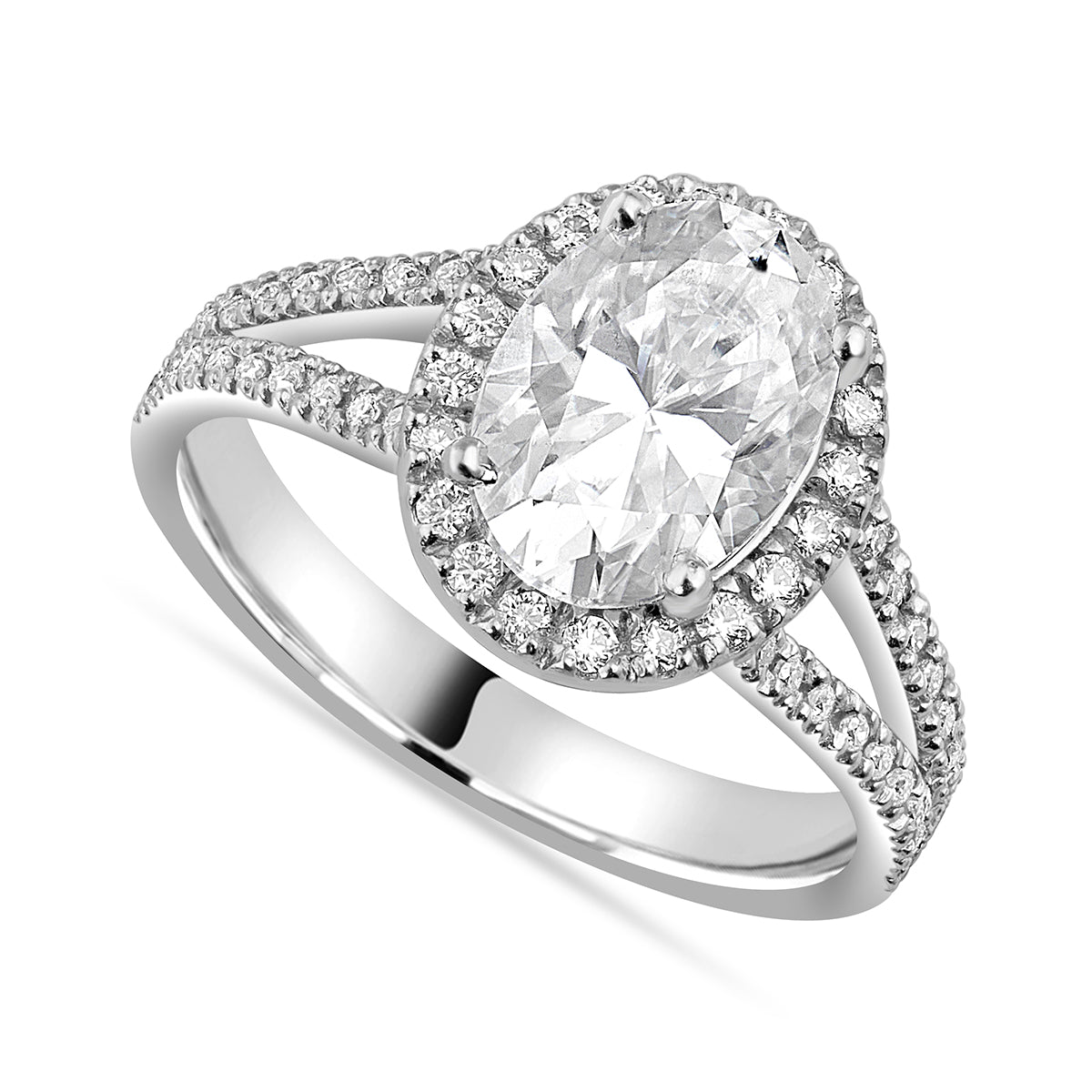 Leah 3.39 ct Lab Grown Oval Cut Halo Split Shank Diamond Engagement Ring