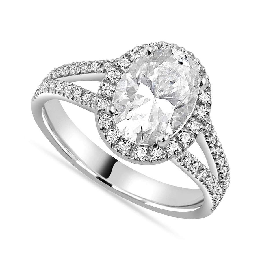 Leah 1.89 ct Lab Grown Oval Cut Halo Split Shank Diamond Engagement Ring