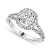 Stella 3.31 ct Lab Grown Cushion Cut Halo Split Shank Diamond Engagement Ring
