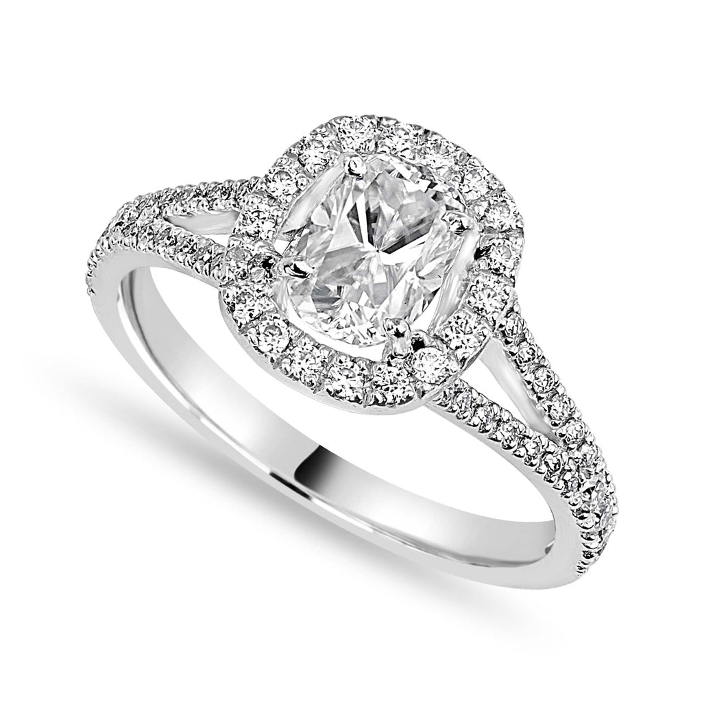 Stella 2.81 ct Lab Grown Cushion Cut Halo Split Shank Diamond Engagement Ring