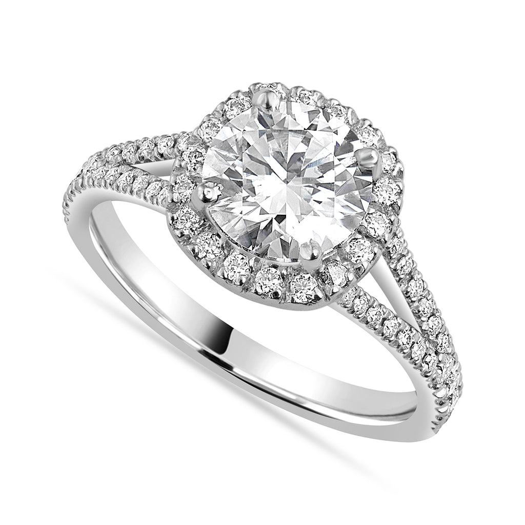 Hannah 2.91 ct Lab Grown Cushion Cut Split Shank Halo Diamond Engagement Ring