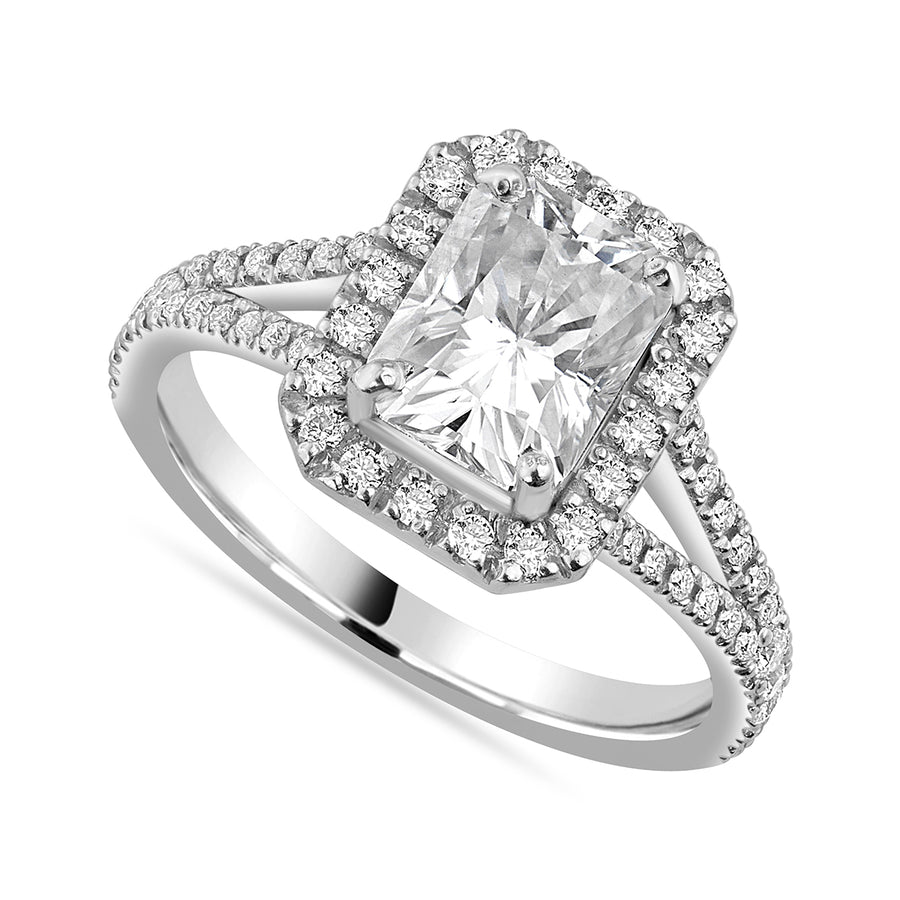 Anna 3.33 ct Lab Grown Emerald Cut Halo Split Shank Diamond Engagement Ring