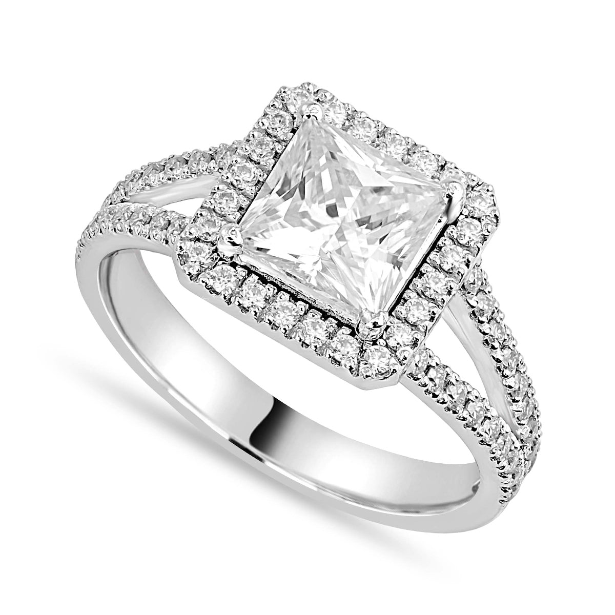 Madeline 1.89 ct Lab Grown Princess Cut Halo Split Shank Diamond Engagement Ring