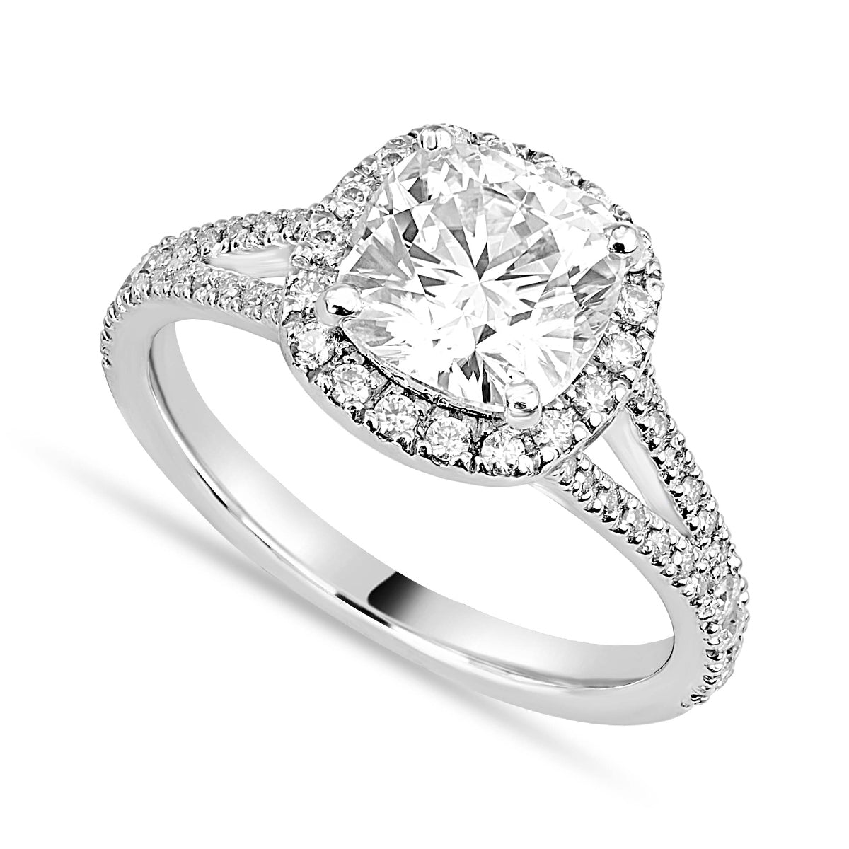 Eleanor 2.89 ct Lab Grown Cushion Cut Halo Split Shank Diamond Engagement Ring