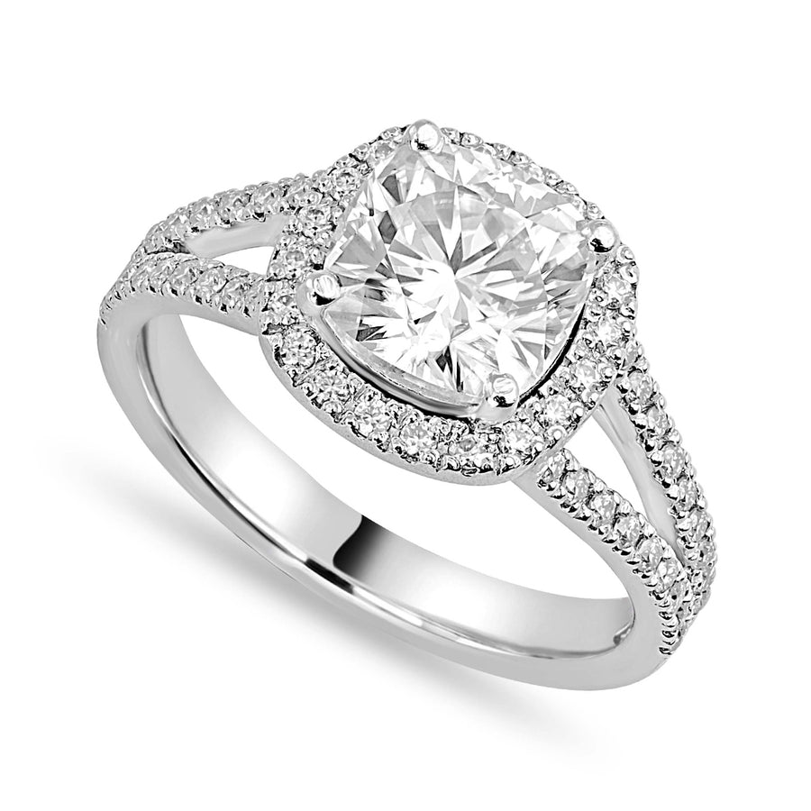 Sarah 2.41 ct Lab Grown Cushion Cut Split Shank Pave Diamond Engagement Ring