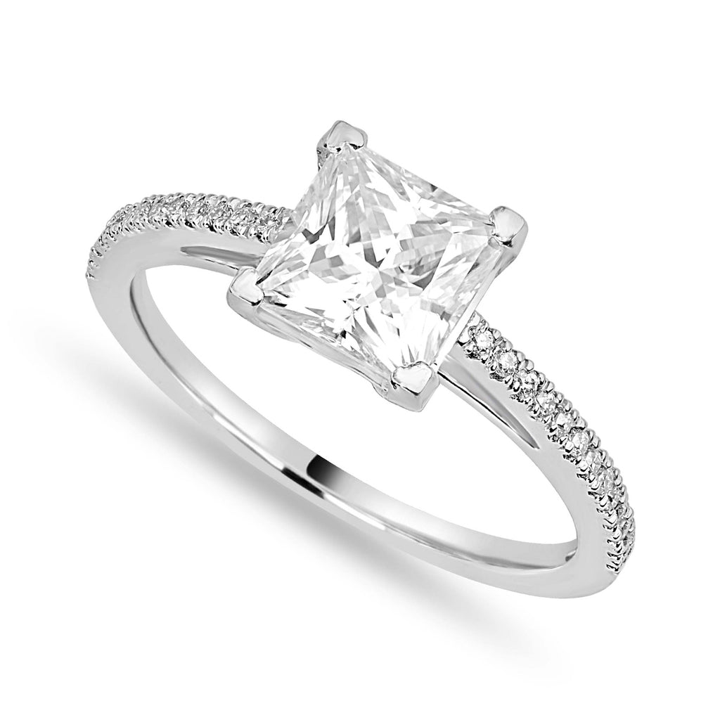 Sophie 1.39 ct Lab Grown Princess Cut Classic Pave Diamond Engagement Ring