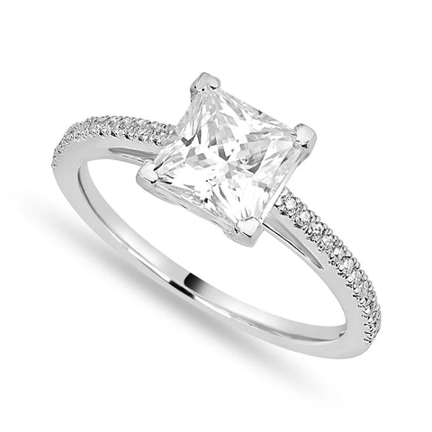 Sophie 1.89 ct Lab Grown Princess Cut Classic Pave Diamond Engagement Ring