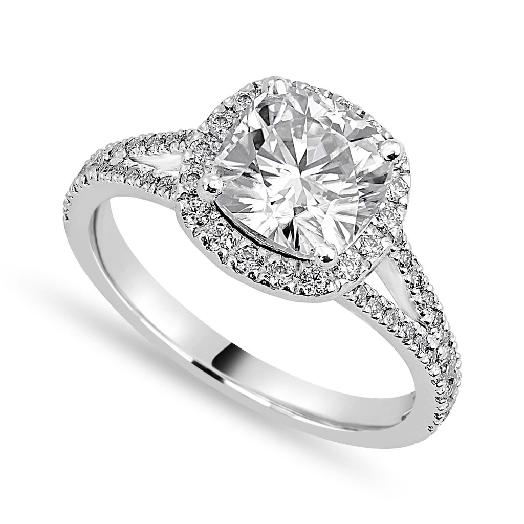 Esme 2.42 ct Lab Grown Cushion Cut Split Shank Pave Diamond Engagement Ring