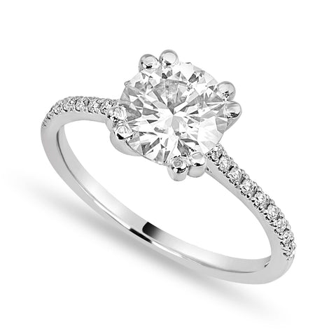 Elena 2.9 ct Lab Grown Round Cut Double Claw Pave Diamond Engagement Ring