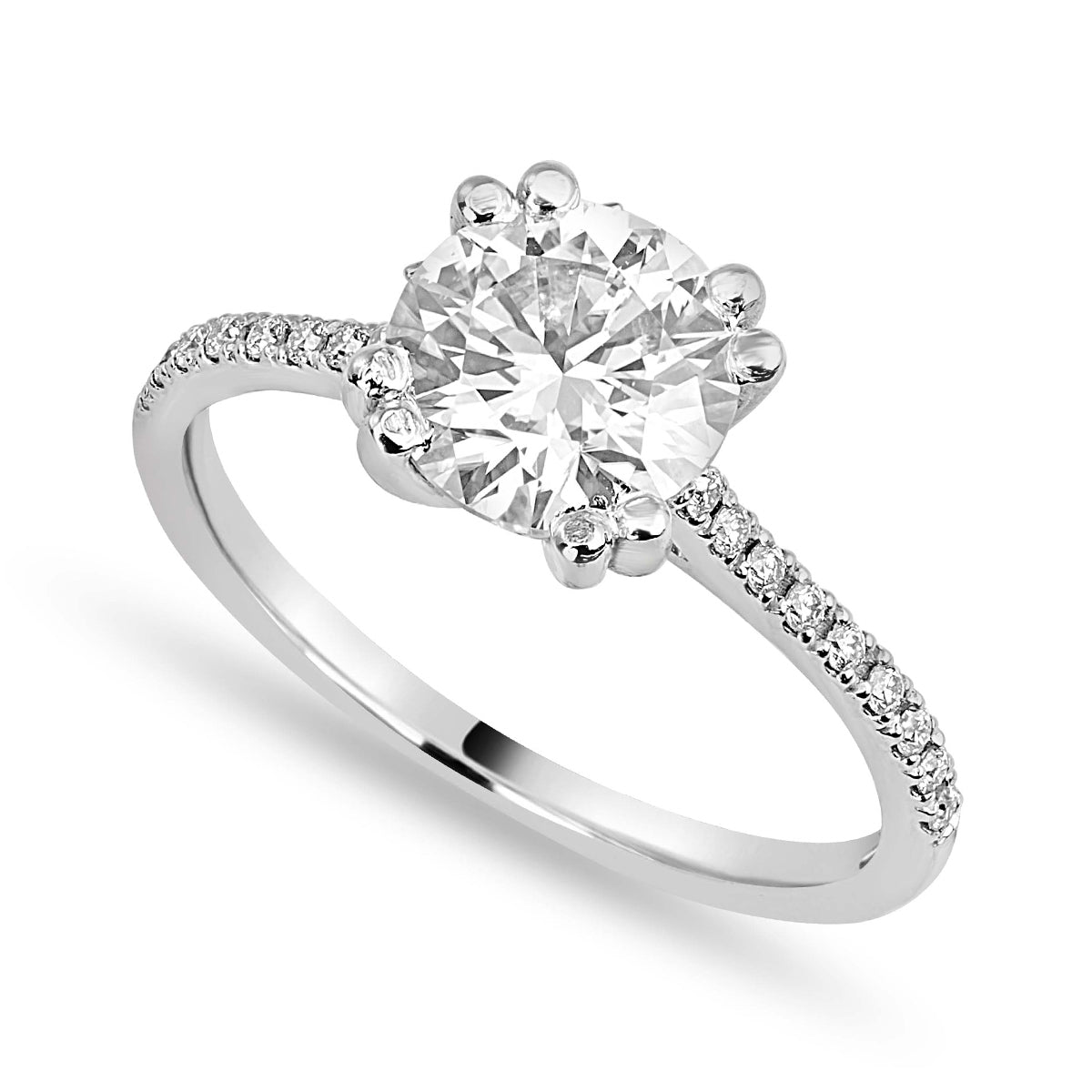 Elena 1.9 ct Lab Grown Round Cut Double Claw Pave Diamond Engagement Ring