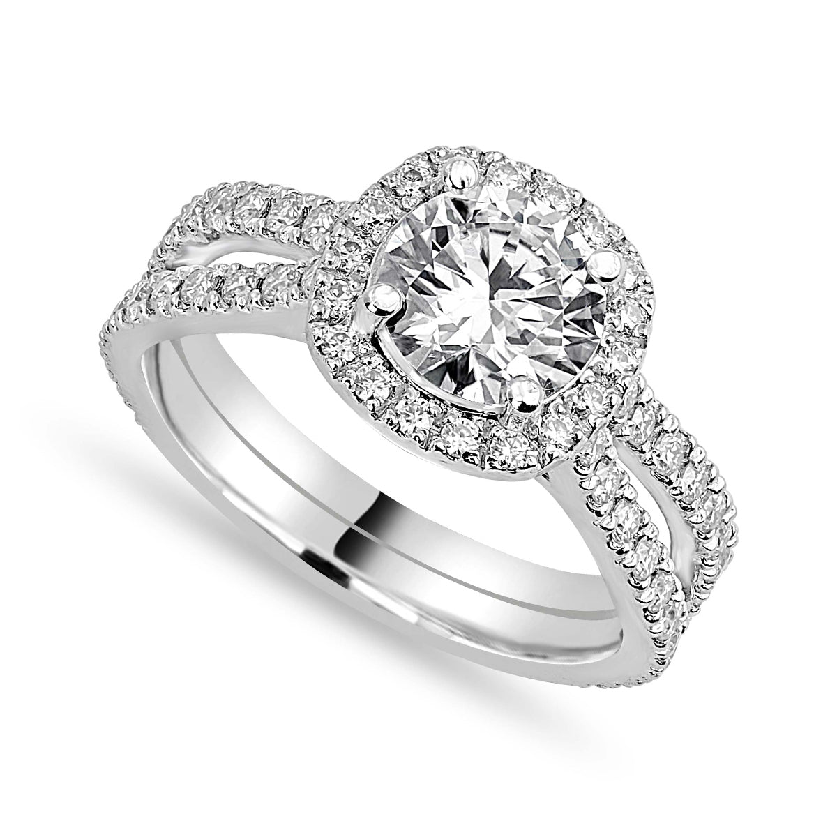 Serena 3.24 ct Lab Grown Round Cut Halo Double Row Diamond Engagement Ring