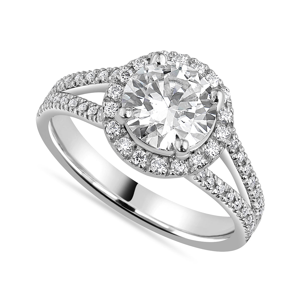 Maja 2.95 ct Lab Grown Round Cut Halo Split Shank Diamond Engagement Ring