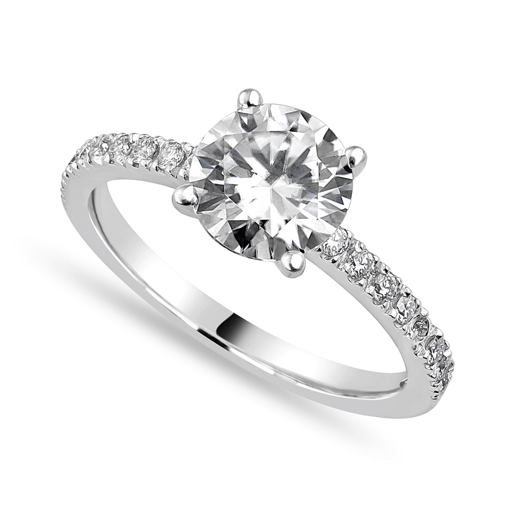 Ava 2.4 ct Lab Grown Round Cut Pave 4 Prong Diamond Engagement Ring