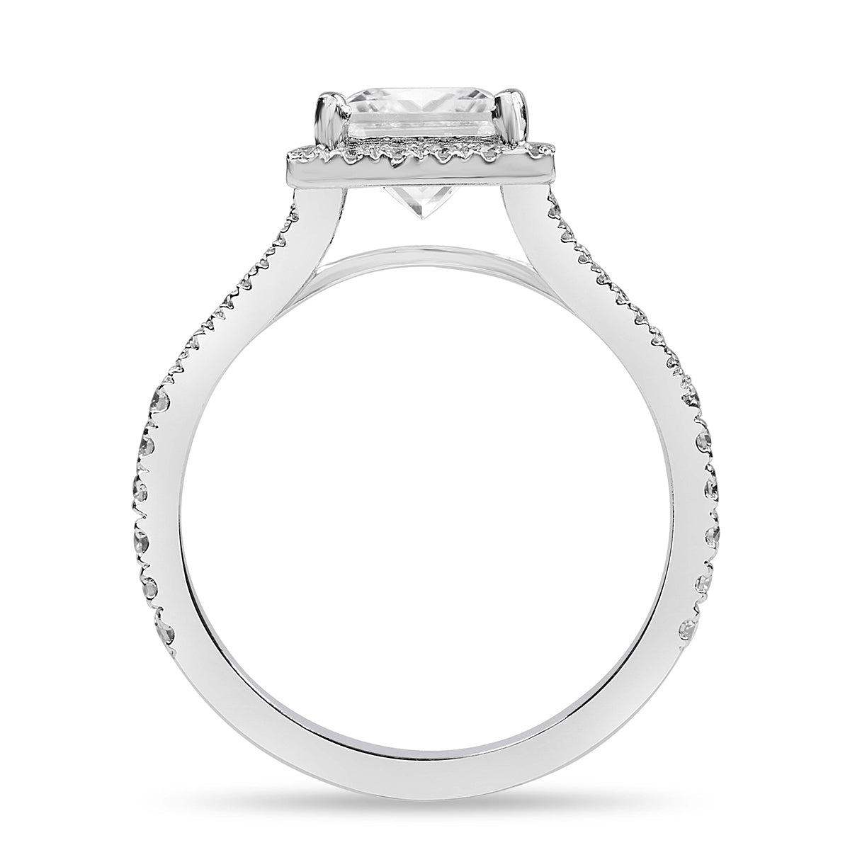 Livia 3.45 ct Lab Grown Princess Cut Split Shank Halo Diamond Engagement Ring.