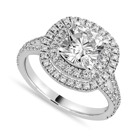 Livia 2.36 ct Lab Grown Round Cut Double Halo Pave Diamond Engagement Ring.
