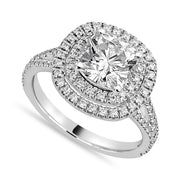 Livia 1.86 ct Lab Grown Round Cut Double Halo Pave Diamond Engagement Ring.