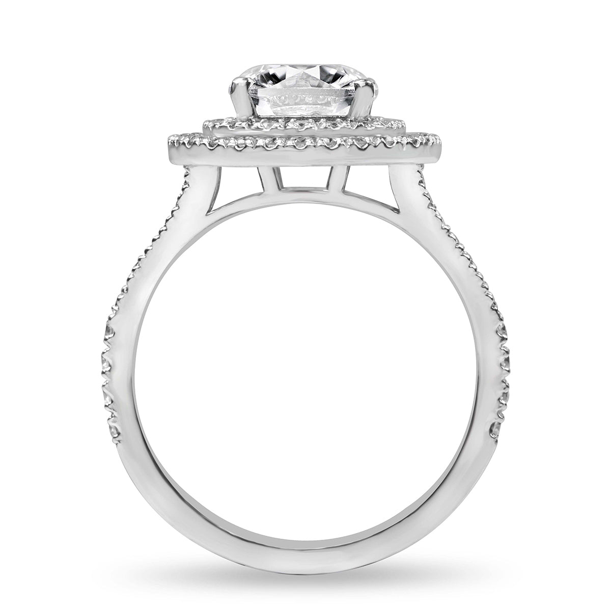 Livia 2.36 ct Lab Grown Round Cut Double Halo Pave Diamond Engagement Ring.