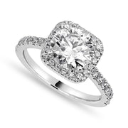 Amelie 1.7 ct Lab Grown Round Cut Pave Halo Diamond Engagement Ring.