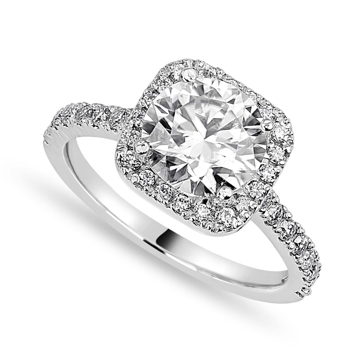 Amelie 2.7 ct Lab Grown Round Cut Pave Halo Diamond Engagement Ring.