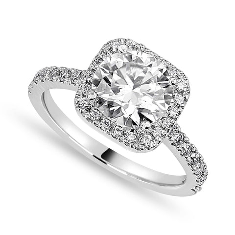 Amelie 3.2 ct Lab Grown Round Cut Pave Halo Diamond Engagement Ring.